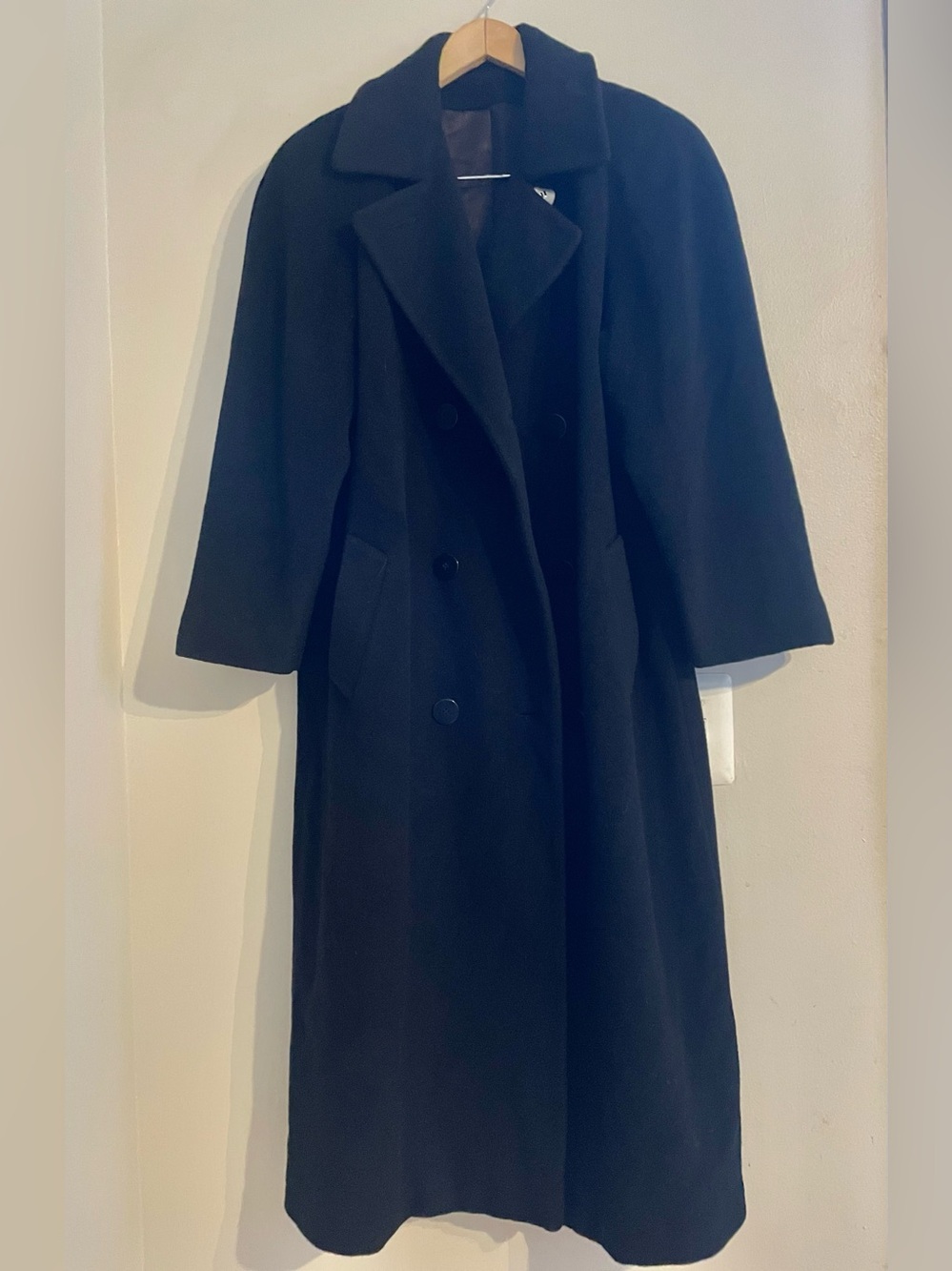 Saks Fifth Avenue Long Black Double-Breasted Coat Dress
